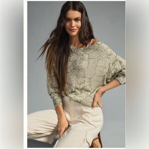 Anthropologie Pilcro Bloomingprint Floral Green Sweater‎ Size M
